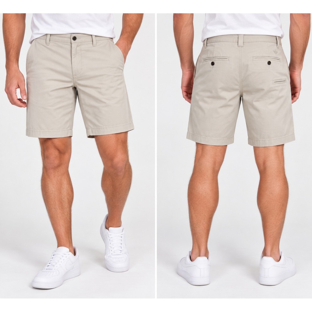 Dockers Mens 30 Stretch Chino Shorts Khaki Beige Flat Front Supreme Flex Casual